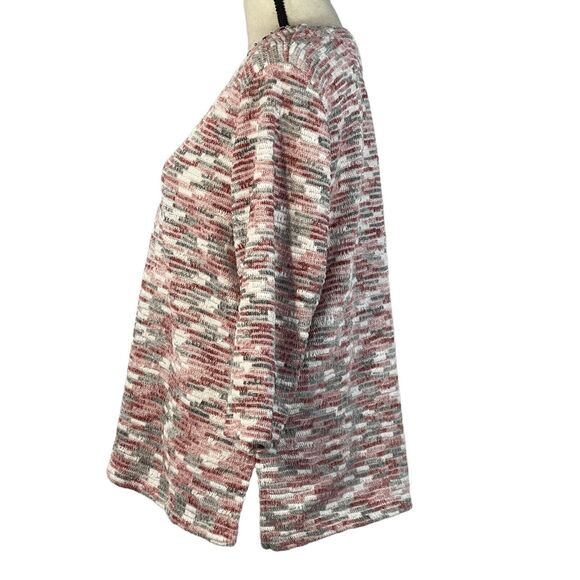 Alfred Dunner Medium Sweater Embellished 3/4 Sleeve Stretch V-Neck Pink Multi - Picture 2 of 8